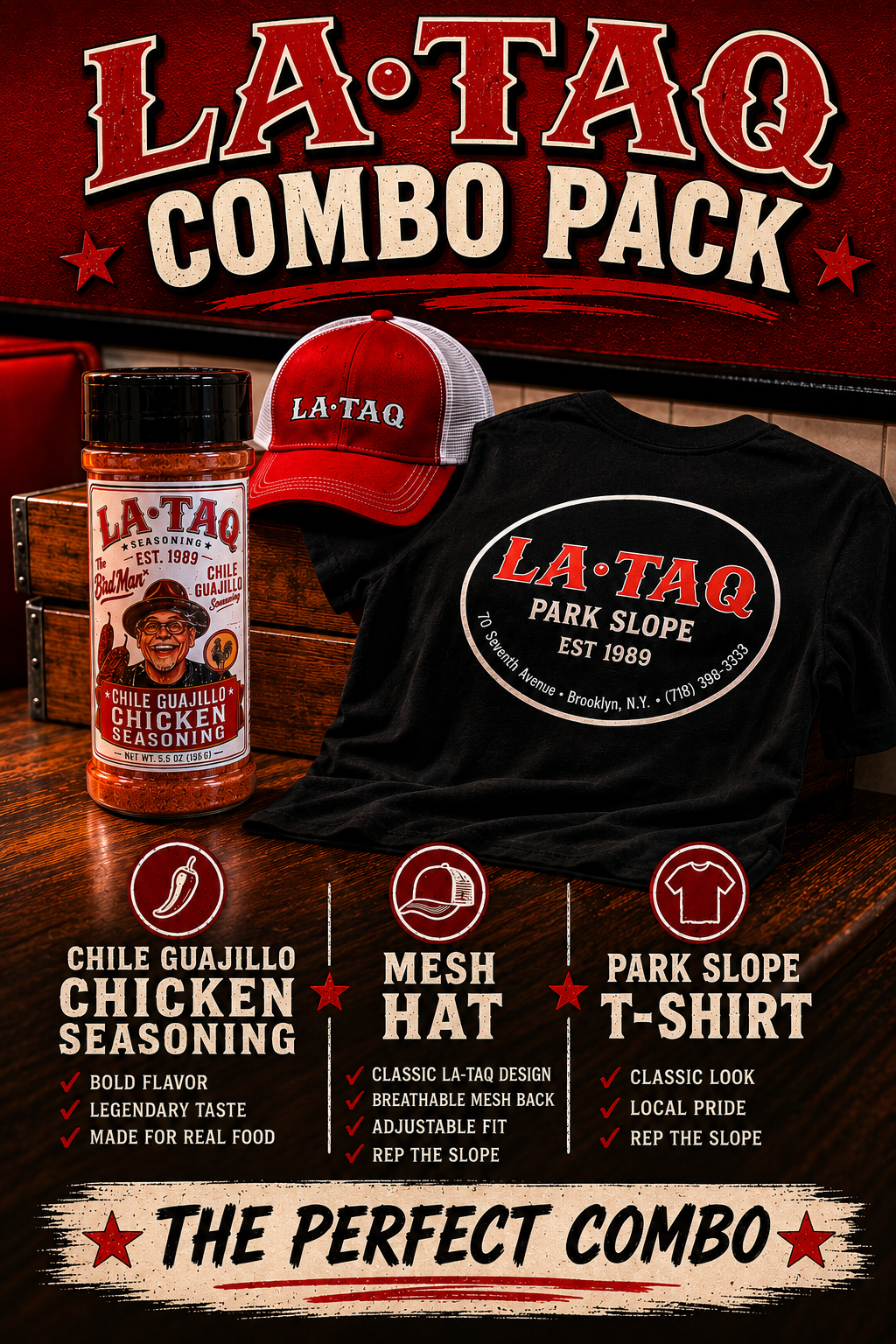 (Combo Pack) Chile Guajillo Chicken Seasoning, Signature Shirt & Classic Adjustable Mesh Hat